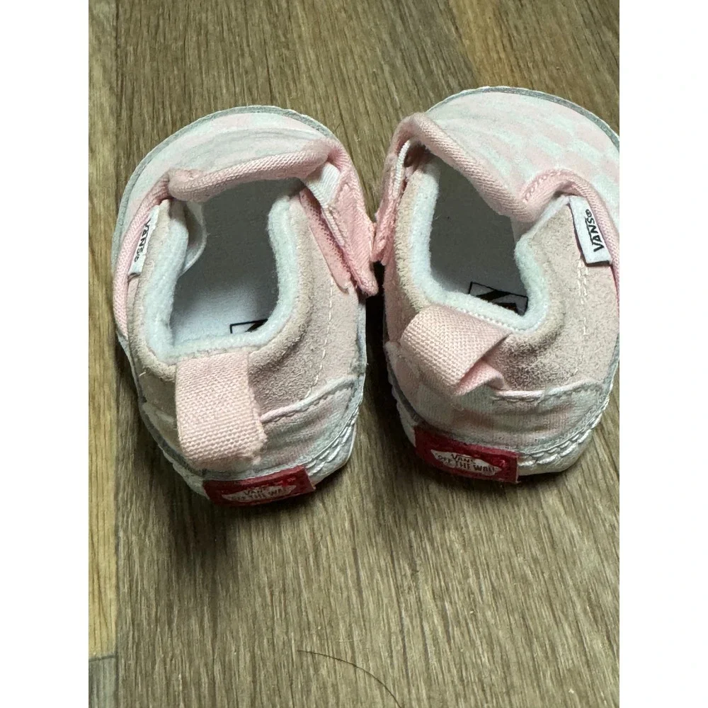 Vans Slip-On V Infant Pink White Checkerboard Crib Shoes Size 1.0 Soft Sole